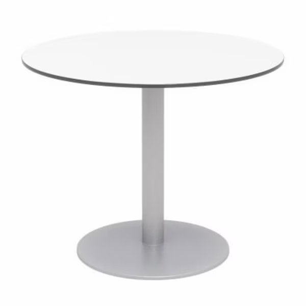KFI 36" Round Outdoor Cafe Table - Designer White Phenolic Top - Silver Aluminum Frame - Ivy Series, Kfi, Mfr#: OLTP36RD-B2200SL-D354