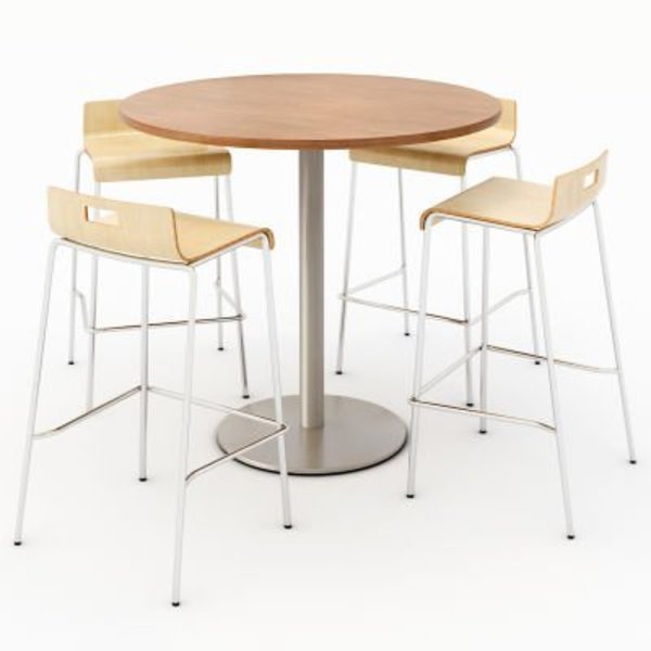 KFI 42" Round Dining Table & 4 Barstool Set, River Cerry Table With Natural Stools, Kfi, Mfr#: T42RD-B1922SL-38-7937-BR9333-4-NA