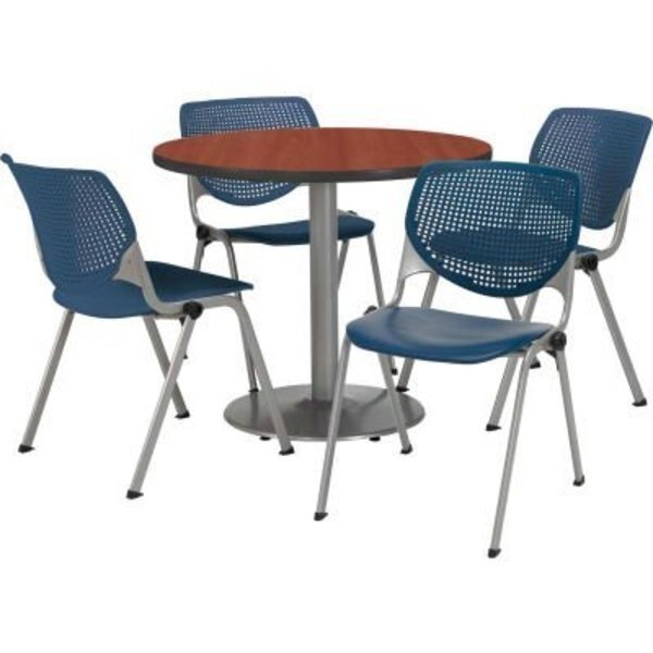 42" Round Dining Table & Chair Set, Mahogany Table With Navy Plastic Chairs, Kfi, Mfr#: T42RD-B1922SL-MH-2300-P03