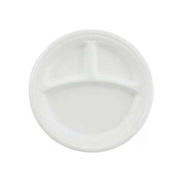 Dart® SCCRS9CYW, 3-Comp Laminated Foam Plates, 9" Dia., White, 500/Carton, Lagasse, Mfr#: SCC RS9CYW