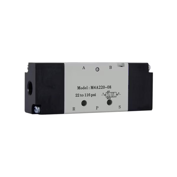 Bimba-Mead Air Pilot Valve M4A320-10, 5 Port, 2 Pos, Dbl Control, 3/8" NPT, 1/4" NPT Exh, Cv=1.67, Bimba Mfg Co, Mfr#: M4A320-10