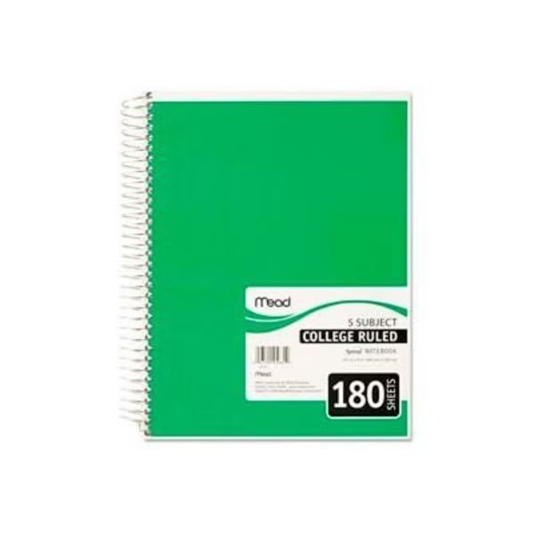 Spiral Bound 5-Subject College Ruled Notebook, 8 x 10-1/2, 180 Sheets, Mead Products, Mfr#: 5682