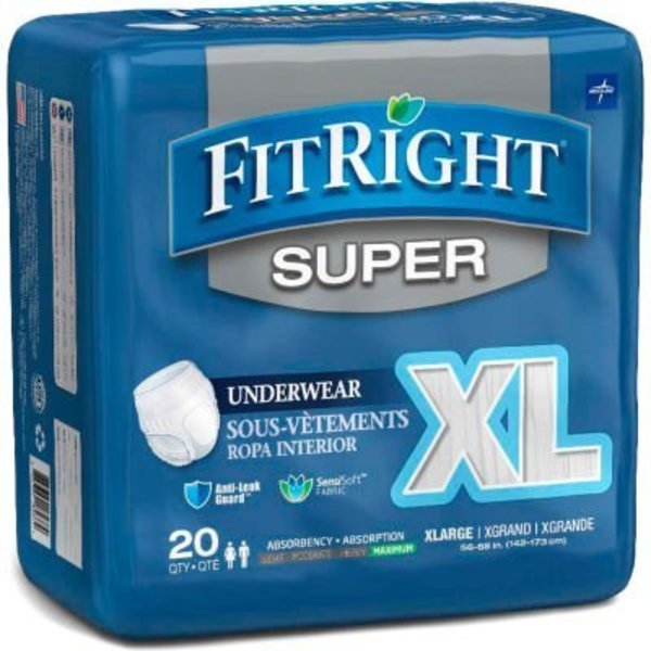 Medline® FitRight Super Protective Underwear, Size XL, Waist Size 56"-68", 20/Bag, Medline Industries, Inc, Mfr#: FIT33600AZ