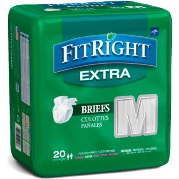 Medline® FitRight Extra Adult Disposable Briefs, Size M, Waist Size 32"-42", 20/Bag, Medline Industries, Inc, Mfr#: FITEXTRAMDZ