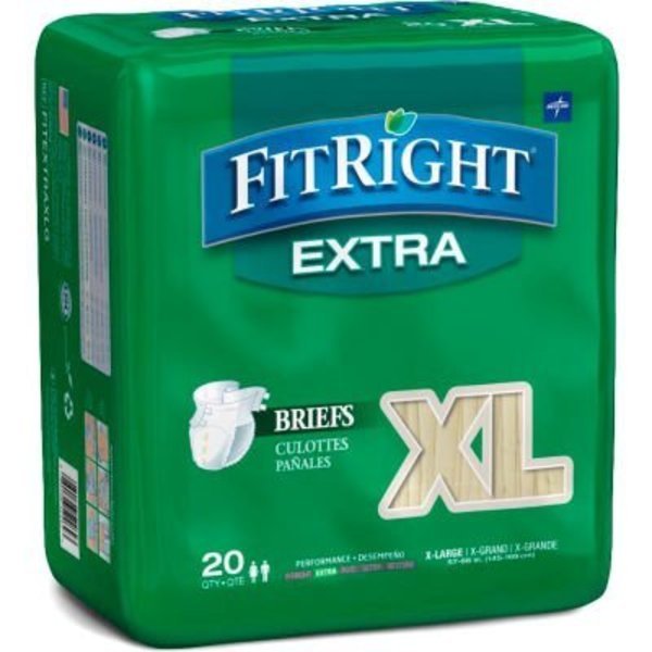 Medline® FitRight Extra Adult Disposable Briefs, Size XL, Waist Size 57"-66", 20/Bag, Medline Industries, Inc, Mfr#: FITEXTRAXLGZ