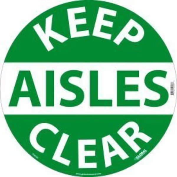 Global Industrial„¢ Floor Sign, Walk On, Keep Aisles Clear, 17in Dia, Nmc, Mfr#: GLOWFS12