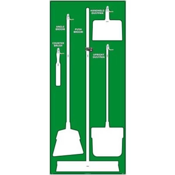 National Marker Janitorial Shadow Board, Green on White, Industrial Grade Aluminum -, Nmc, Mfr#: SB104AL