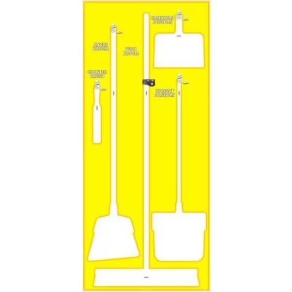 National Marker Janitorial Shadow Board, Yellow on White, Pro Series Acrylic -, Nmc, Mfr#: SB108FG