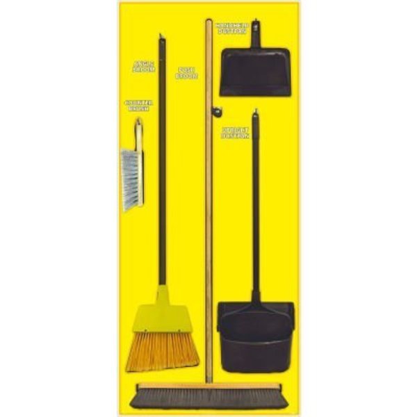 National Marker Janitorial Shadow Board Combo Kit, Yellow on Black, Industrial Grade Aluminum-, Nmc, Mfr#: SBK107AL