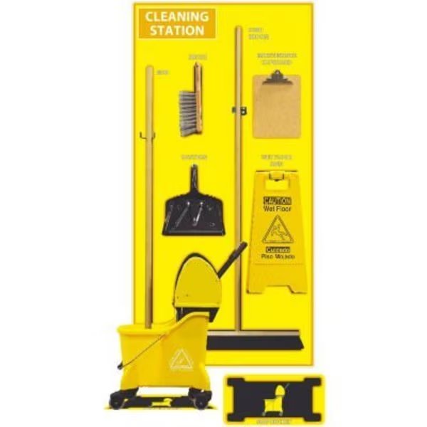 National Marker Cleaning Station Shadow Board, Combo Kit, Yellow/Black, 72 X 36, Acp, Composite, Nmc, Mfr#: SBK148ACP
