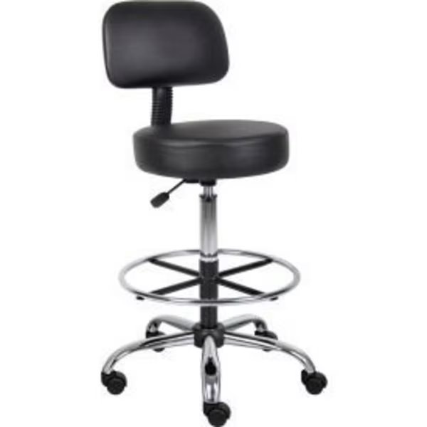 Interion® Vinyl Medical Stool with Backrest and Footring, Black, Boss Office Products, Mfr#: B522158A