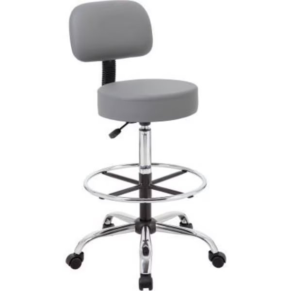 Boss Caressoft Medical-Drafting Stool with Backrest - Vinyl - Gray, Boss Office Products, Mfr#: B16245-GY