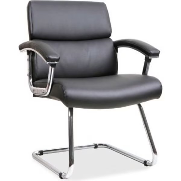 Lorell® Sled Base Leather Guest Chair - Black, Lorell, Mfr#: 20019