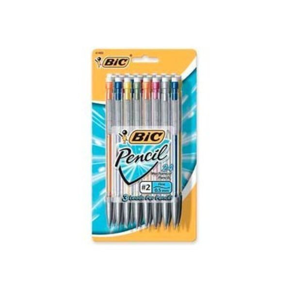 Bic® Mechanical Pencil, Pocket Clip, 0.5mm, Assorted Barrels, 24/Pack, Bic, Mfr#: MPLMFP241
