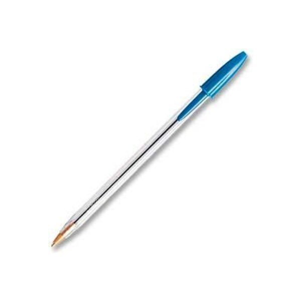 Bic® Cristal Ballpoint Stick Pen, Medium, Clear Barrel, Blue Ink, Dozen, Bic, Mfr#: MS11BE