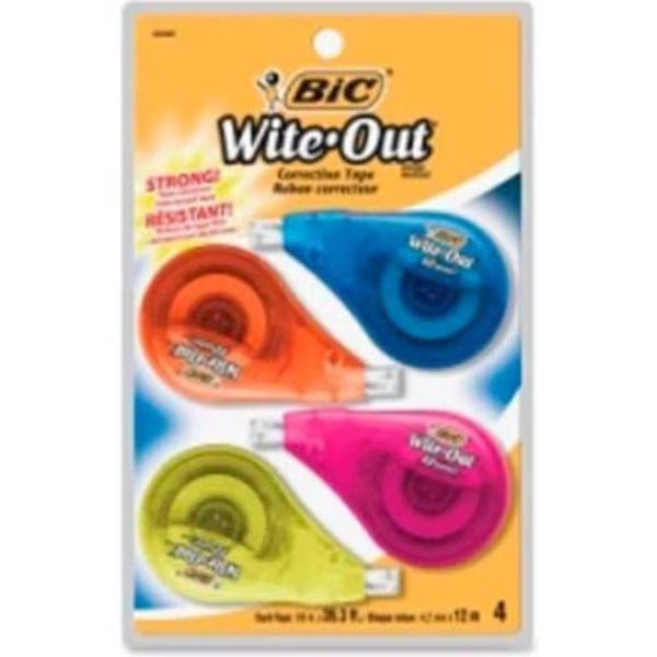 Bic® Single Line Correction Tape 1/5" x 39.9' White 4 Pack, Bic, Mfr#: WOTAPP418