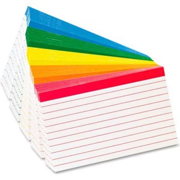 Oxford® Color Coded Rule Index Cards 04753, 3" x 5", Assorted, 100/Pack, Esselte Pendaflex Corp., Mfr#: 4753