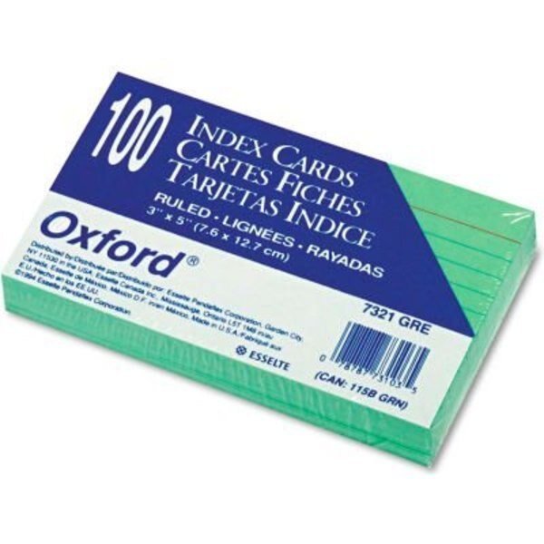 Oxford® Rule Index Cards 7321GRE, 3" x 5", Green, 100/Pack, Esselte Pendaflex Corp., Mfr#: 7321GRE
