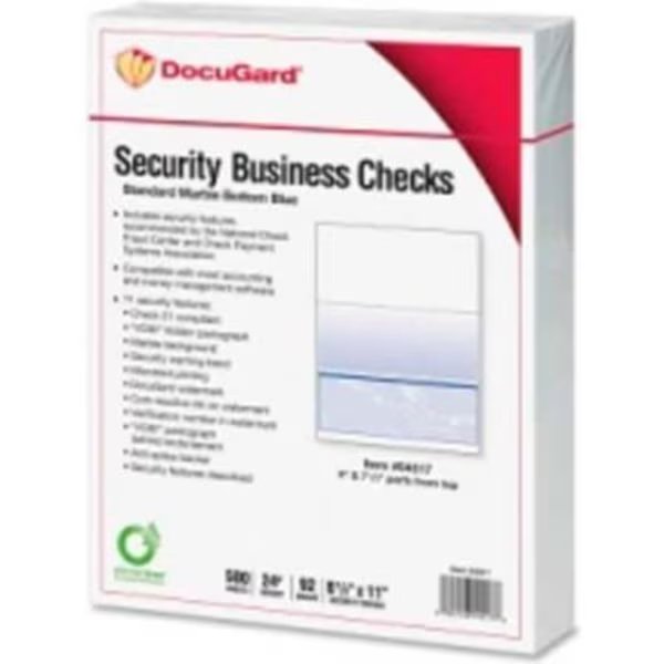Docugard Security Business Checks with Marble Top 8-1/2" x 11" Blue 500 Sheets/Pack, Paris Business Products, Mfr#: 4517
