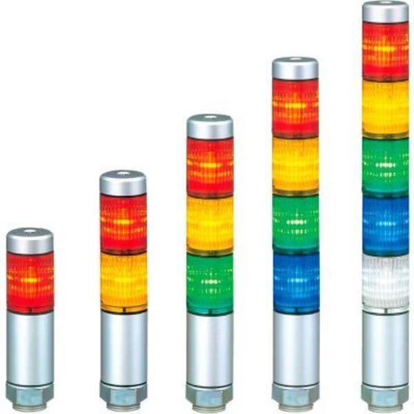 Patlite Continuous Light, 45mm, NPN & PNP Compatible, Red/Amber Light, Silver, AC/DC24V, Patlite Usa Corporation, Mfr#: MPS-202-RY