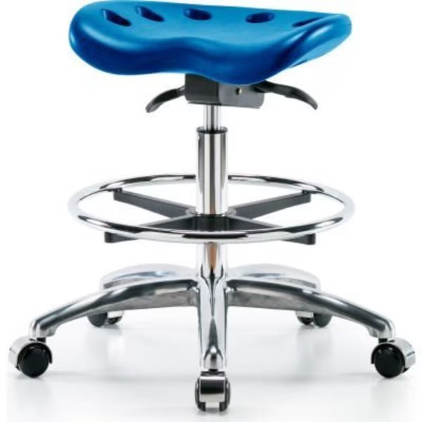 InterionÂ Polyurethane Tractor Stool W/ Foot Ring and Seat Tilt - Blue w/ Chrome Base, E Com, Mfr#: PTMBSO-CR-CF-CC-BLU
