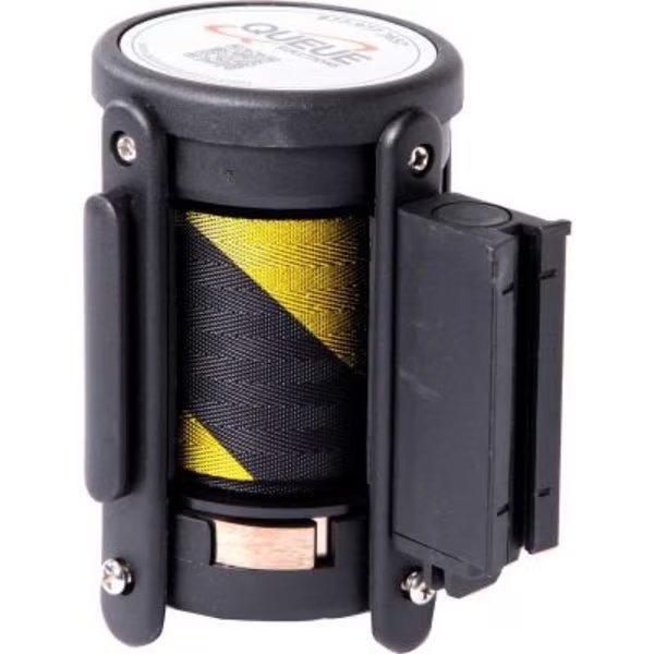 Replacement Cassette For QueueMaster & SafetyMaster Belt Barriers, 8-1/2' Black/Yellow Belt, Queue Solutions, Mfr#: QM-CAS-YB85