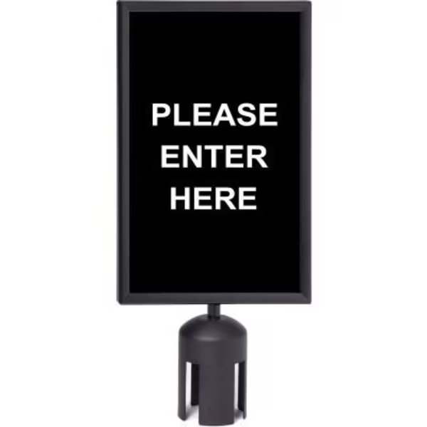 Queue Acrylic Sign, Double Sided, "Please Enter Here", 7"Wx11"H, Black/White, Queue Solutions, Mfr#: SF711VB-BK-SD711B-20