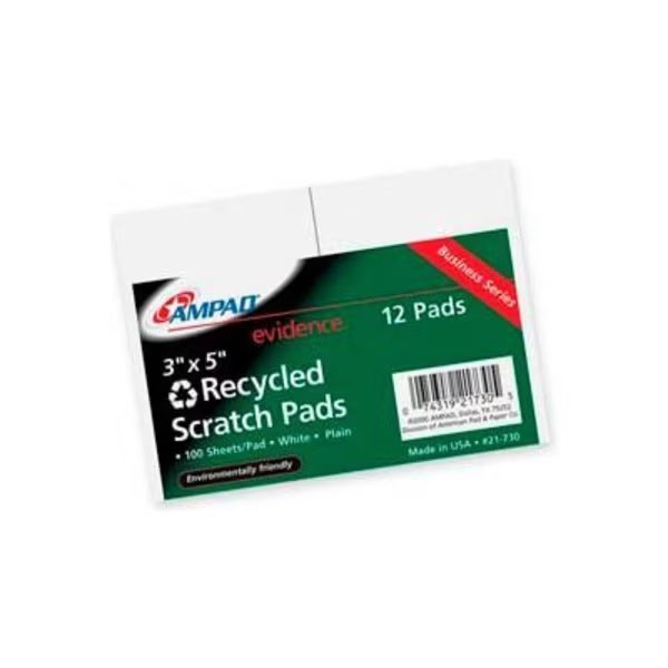 Esselte¬Æ Evidence Glue Top Scratch Pads, 3" x 5", White, 100 Sheets/Pad, 12 Pads/Pack, Ampad Corporation, Mfr#: 21730
