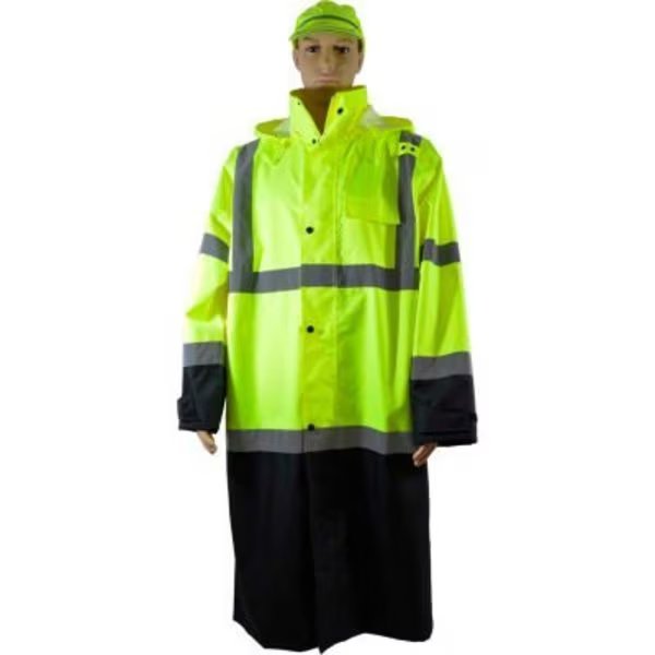 Petra Roc 48" Two Tone Waterproof Rain Coat, ANSI Class 3, Lime/Black, Size 4XL, Petra Roc Inc, Mfr#: LBRC-48-C3-4X
