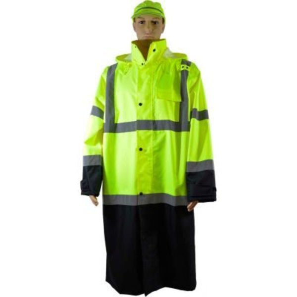 Petra Roc 48" Two Tone Waterproof Rain Coat, ANSI Class 3, Lime/Black, Size 5XL, Petra Roc Inc, Mfr#: LBRC-48-C3-5X