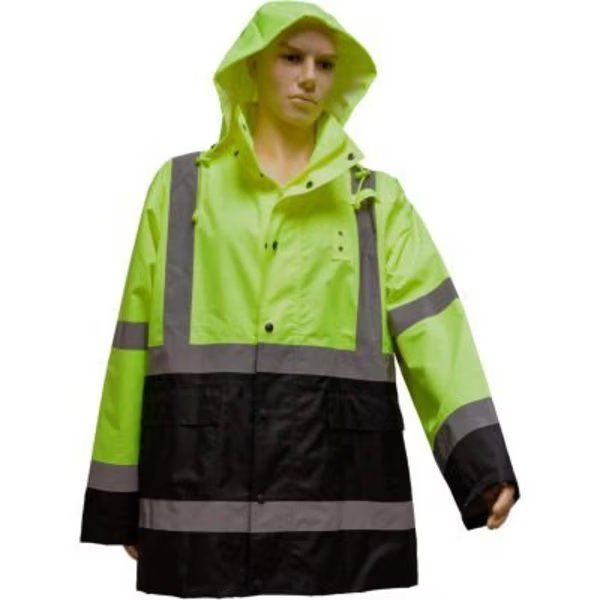 Petra Roc Rain Parka Jacket, ANSI Class 3, 300D Oxford/PU Coating, Lime/Black, 5XL, Petra Roc Inc, Mfr#: LBRJK-C3-5X