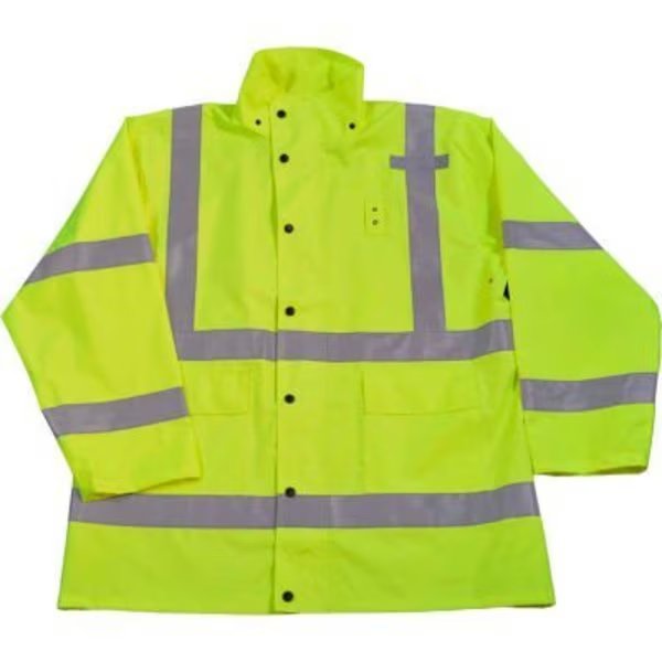 Petra Roc HiVis Rain Parka Jacket, ANSI Class 3, 300D Oxford/PU Coating, Lime, S, Petra Roc Inc, Mfr#: LRJK-C3-S