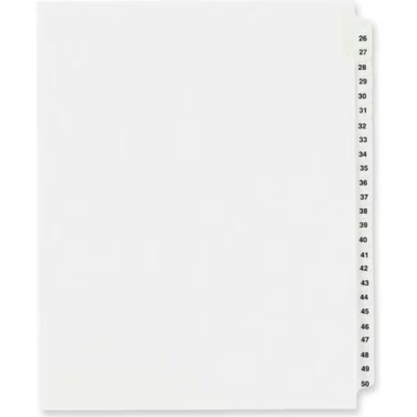 Avery Side Tab Legal Exhibit Index Divider, 26 to 50, 8.5"x11", 1 Tab/25 Sets, White/White, Avery Dennison, Mfr#: 1331