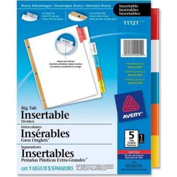 Avery WorkSaver Big Tab Insertable Tab Divider, Blank, 8.5"x11", 5 Tabs, White/Multicolor, Avery Dennison, Mfr#: 11121
