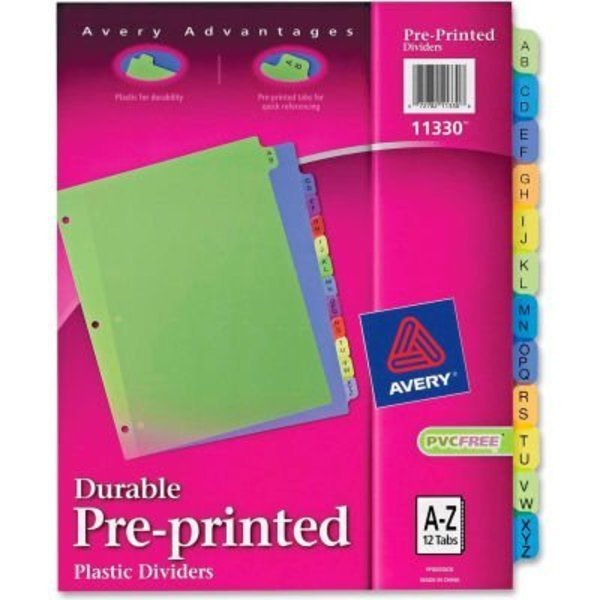 Avery Preprinted Plastic Divider, Printed A to Z, 8.5"x11", 12 Tabs, Yellow/Assorted, Avery Dennison, Mfr#: 11330