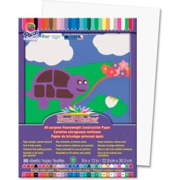 Pacon SunWorks Groundwood Construction Paper, 9"x12", Bright White, 50 Sheets, Pacon Corporation, Mfr#: 8703