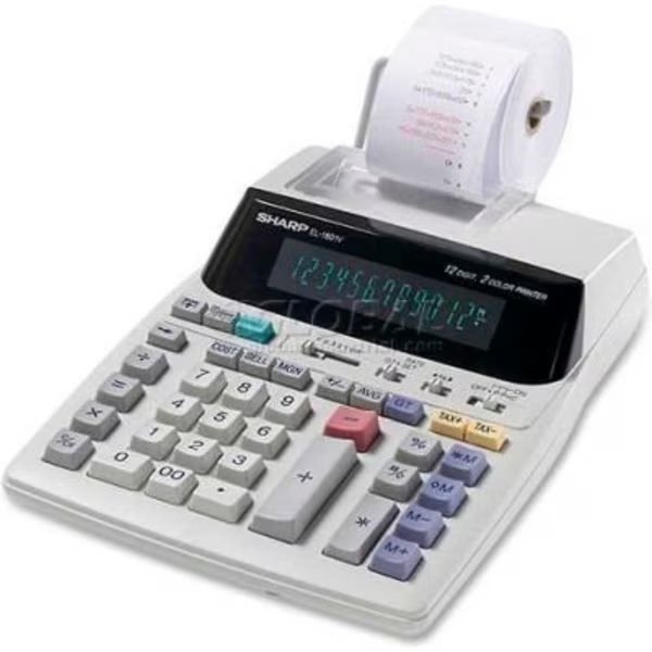 Sharp® 12-Digit Calculator, EL1801V, 2 Color Printing, 7-1/2" X 10-1/4" X 2-1/2", Grey, Sharp Electronics, Mfr#: EL1801V
