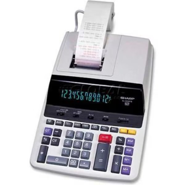 Sharp® 12-Digit Calculator, EL2630PIII, 2 Color Printing, 8-1/4" X 11-1/3" X 2-1/5", White, Sharp Electronics, Mfr#: EL2630PIII