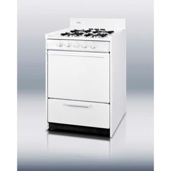 Summit-Range, Gas, 4 Burners, 2.5 Cu. Ft., Battery Start, White, 24" x 20" x 40", Summit Appliance Div., Mfr#: WNM110P