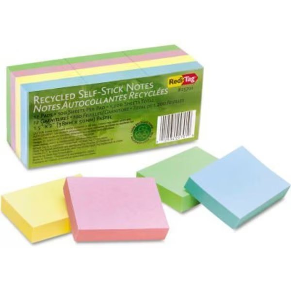 Redi-Tag¬Æ 1 Recycled Notes, 1-1/2" x 2", Pastel, 100 Sheets, 12/Pack, Redi-Tag, Mfr#: 25701