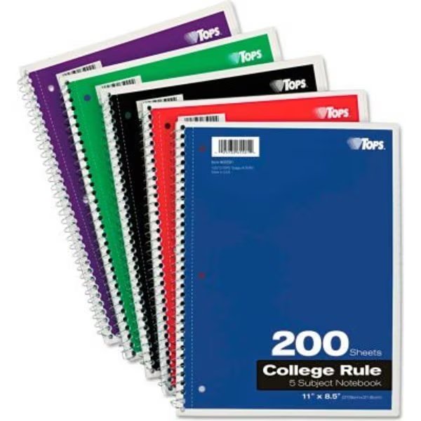 TOPS¬Æ Wirebound 5-Subject Notebook, 8-1/2" x 11", 200 Sheets/Pad, 1 Pad/Pack, Tops Business Forms, Mfr#: 65581