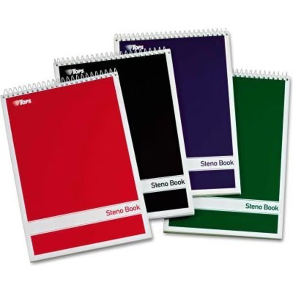 TOPS® Steno Book W/Assorted Colored Cvr 80220, 6" x 9", White, 80 Sheets/Pad, 4 Pad/Pack, Tops Business Forms, Mfr#: 80220