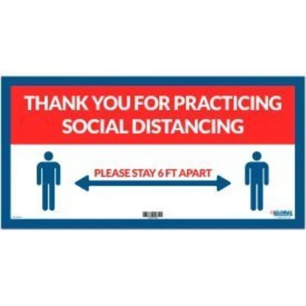 GEC™ Red Thank you for Social Distancing Sign, 24"W x 12"H, Adhesive Vinyl, The Magnet Group, Mfr#: CP005802