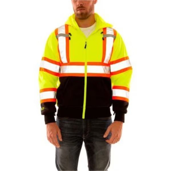Tingley® Hi Vis Sweatshirt, Detachable Hood, Zipper Closure, 2 Pockets, Fl Lime, XL, Tingley, Mfr#: S78122C.XL