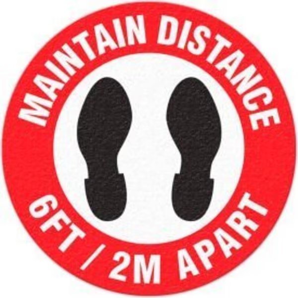 Maintain Distance 6ft Apart, Adhesive Floor Sign, 17" Round, Top Tape And Label, Mfr#: FS1045V