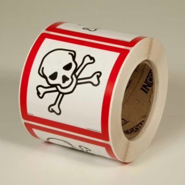 INCOM® GHS1264 GHS "Skull & Crossbones" Pictogram Label, 4" x 4", 500/Roll, Top Tape And Label, Mfr#: GHS¬†1264.00