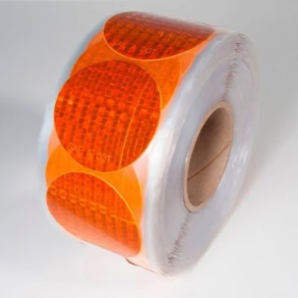 Reflective Marking Tape, Amber, 3"Dia. Circle, 50/Roll, RR350AM, Top Tape And Label, Mfr#: RR350AM