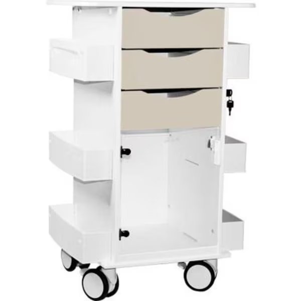 TrippNT„¢ Deluxe Medical Cart with Clear Hinged Door, 23"W x 19"D x 35"H, Almond Beige, Trippnt, Mfr#: 53518
