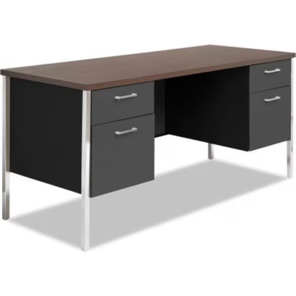Alera Steel Desk - Double Pedestal - 60"W x 24"D x 29-1/2"H - Mocha/Black, Alera, Mfr#: SD6024BM