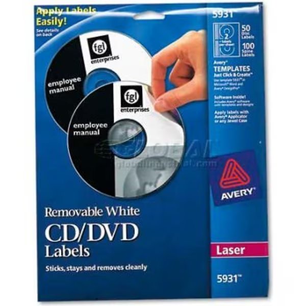 Avery 5931 Laser CD/DVD Labels, Matte White, 50/Pack, Avery Dennison, Mfr#: 5931